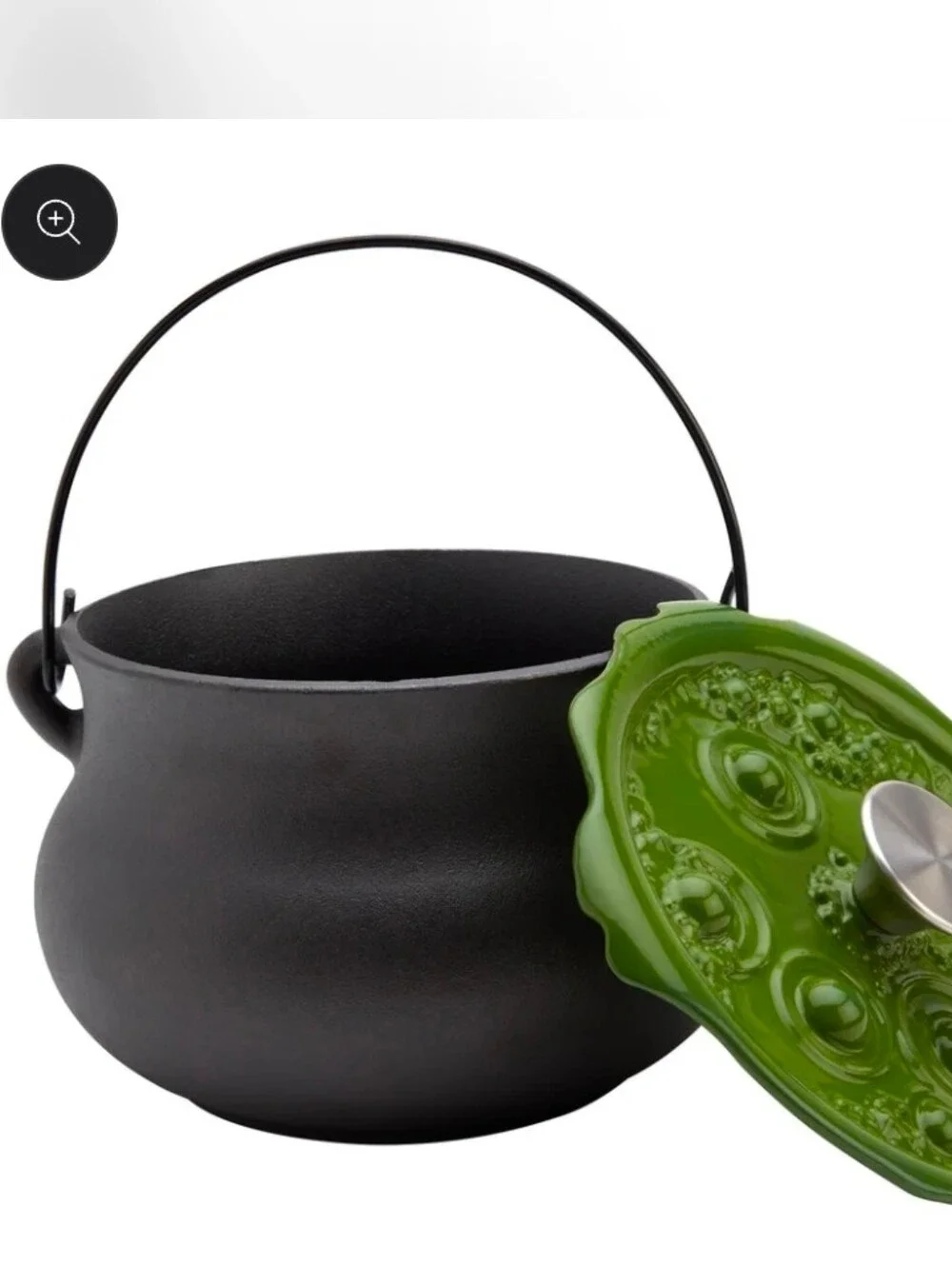 Smith & Clark 4-Quart Cast Iron Cauldron Pot with Green 'Bubbling' Lid